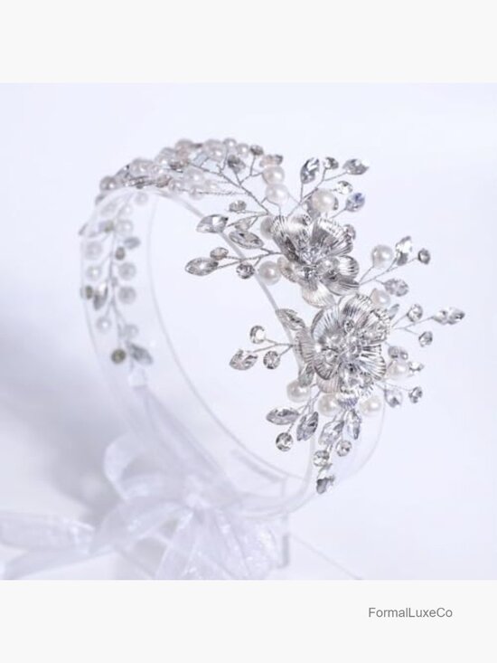 Rhinestone Flower Bridal Headband Crystal Pearl Headpiece for Weddings